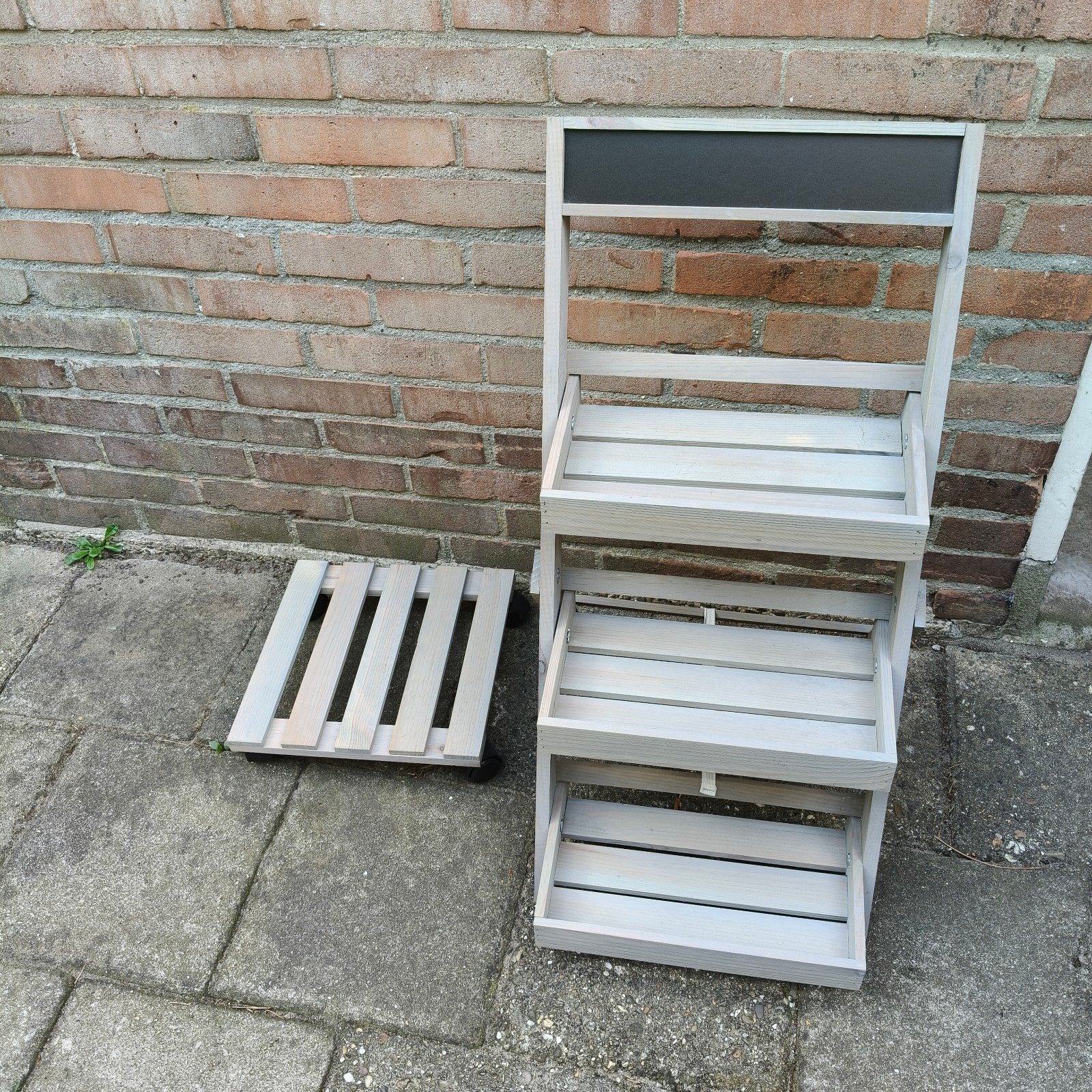 Houten etagère met krijtbord - Grijs, Ophalen