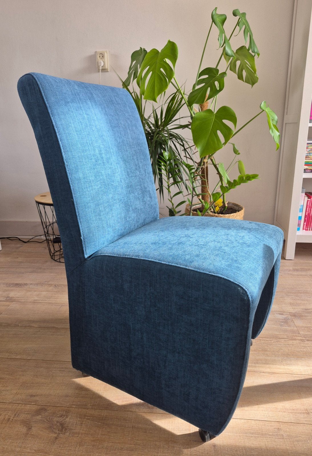 4 eetkamerstoelen Turquoise gratis, Ophalen, Gebruikt, 75 tot 100 cm, Stof