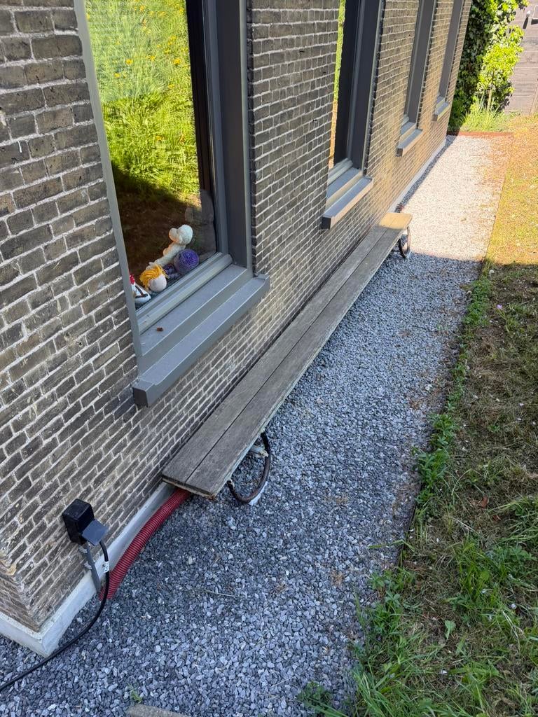 Vintage Houten gymbank tuinbankje verweerd 361cm, Ophalen, Gebruikt, Hout