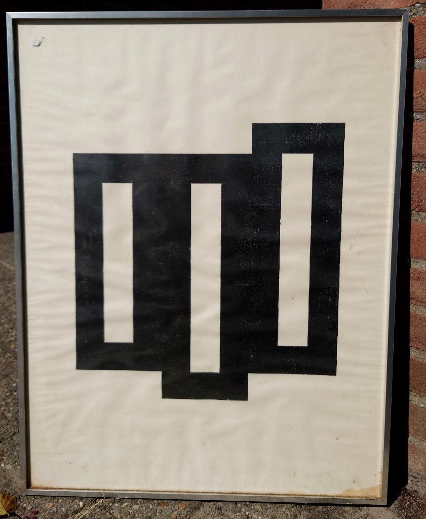 Ido Pieter Vunderink (1955) Compositie 1985 houtsnede 5/10, Antiek en Kunst, Abstract, Houtsnede, Ophalen of Verzenden, Gelimiteerde oplage