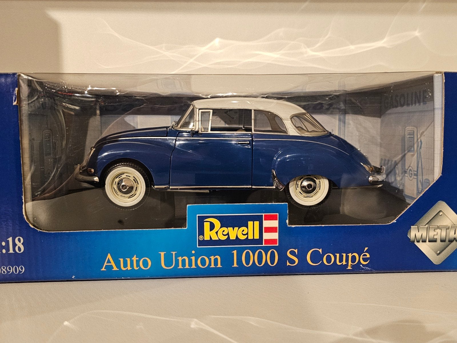 Revell Auto Union 1000 S Coupé Blauw 1:18, Ophalen of Verzenden, Zo goed als nieuw, Auto, Revell