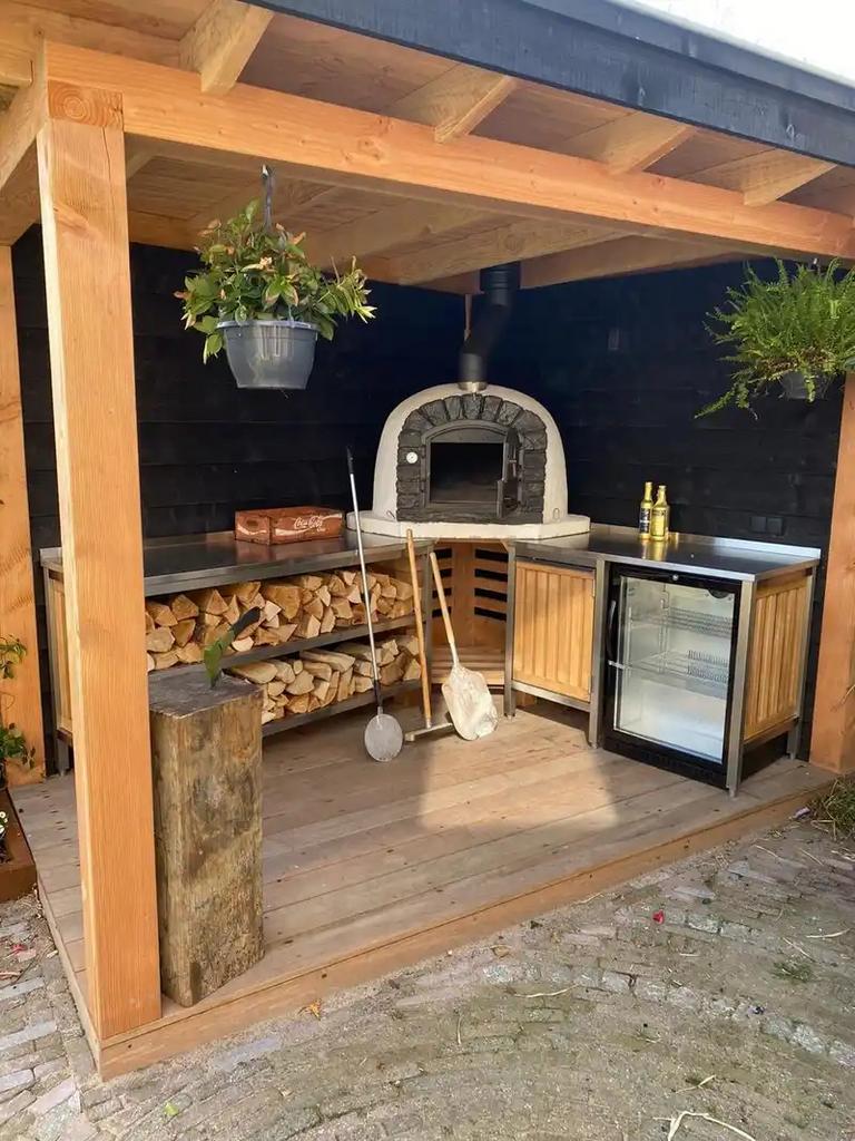 Buitenkeuken Pizzaoven Buitenkoelkast rvs hout, Ophalen of Verzenden, Nieuw, Houtskool