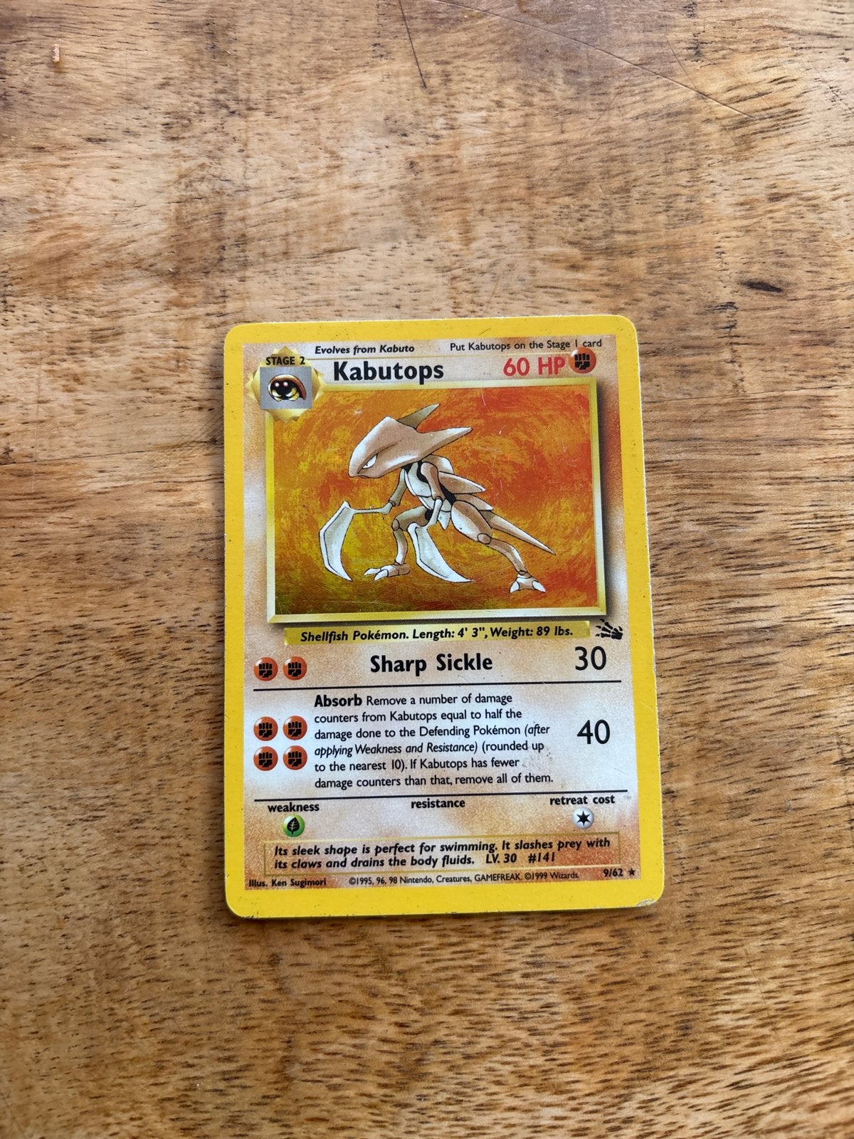 Kabutops Pokémon Kaart - Base Set 9/62 Holo, Ophalen of Verzenden, Gebruikt, Losse kaart