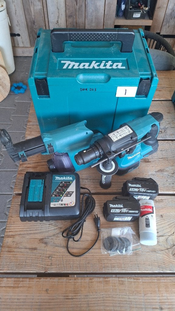 Makita DHR242 + DHR243 accu boormachine met stofafzuiging, ., Ophalen of Verzenden, Zo goed als nieuw, .