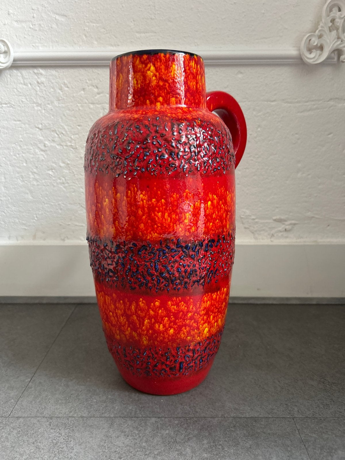 Vintage West Germany Fat Lava Vaas - Rood/Oranje, Ophalen