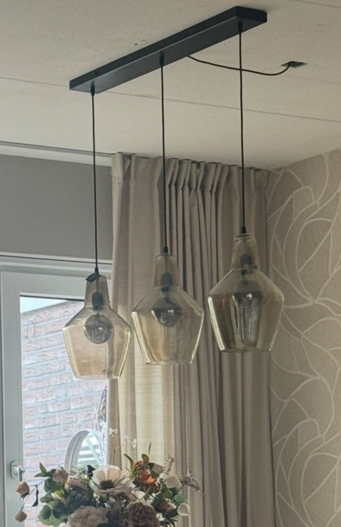 Hanglamp 3 Lichts Eetkamer Amber Glas, Ophalen, Glas