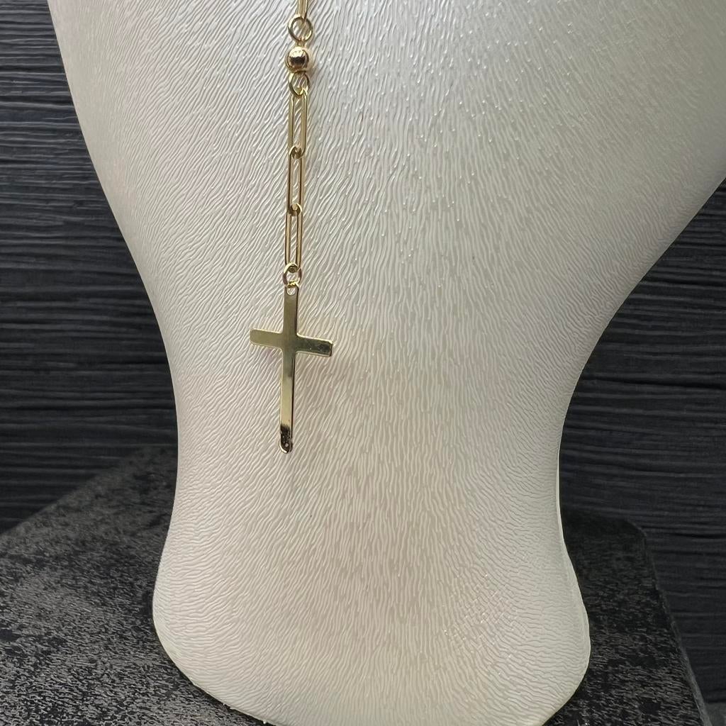 14 karaat gouden rozenkrans ketting kruis model, Sieraden, Tassen en Uiterlijk, Kettingen, Ophalen of Verzenden, Nieuw, Goud