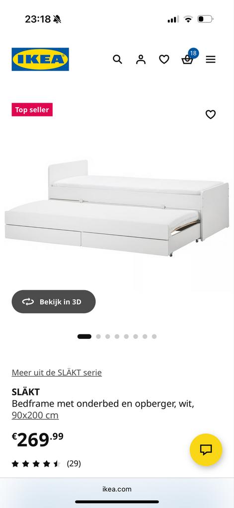 IKEA Släkt bed met uitschuifbaar onderbed en opbergruimte, Ophalen, Gebruikt, 90 cm, Eenpersoons