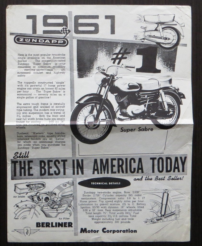 Flyer Zündapp Super Sabre 250 - 1961 (USA) - 250 Trophy S, Verzenden, Overige merken