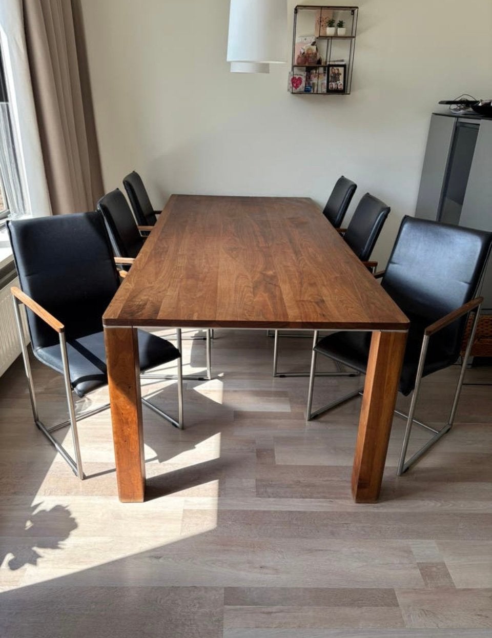 Super mooie eethoek kersenhout/leer, Ophalen, Zo goed als nieuw