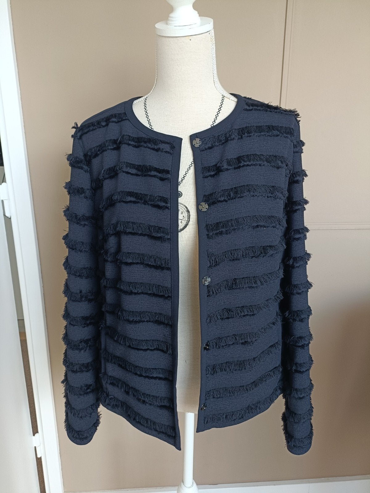 Gerry Weber blazer / jasje met franjes - Donkerblaiw, Blauw, Maat 42/44 (L), Ophalen of Verzenden, Zo goed als nieuw