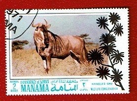 Fauna - Dieren - Gnoe (de Blauwe-) - Manama (Ajman) - gebr, Verzenden, Gestempeld, Dier of Natuur