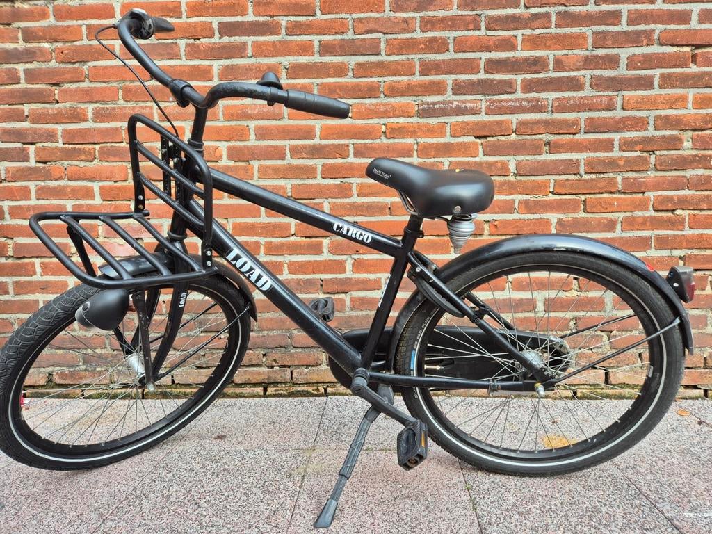 Stevige zwarte transportfiets met voordrager, Ophalen of Verzenden, Gebruikt, Terugtraprem, 1 kind