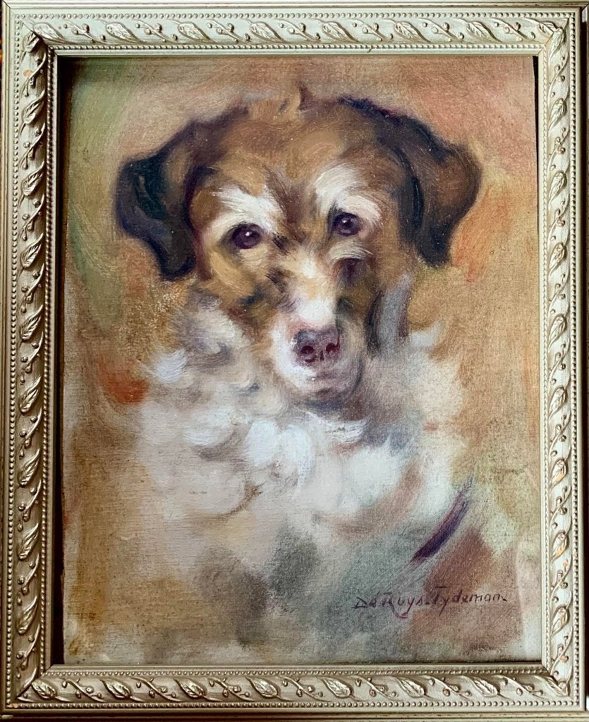 Dé Ruys-Tydeman - portret van een hondje, Origineel werk, Gouache, Overige ondergronden, Ophalen of Verzenden