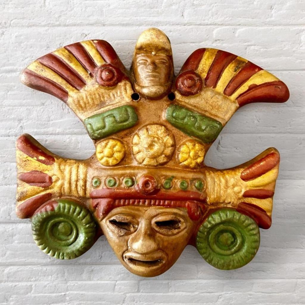 Azteekse masker gemaakt van klei., Antiek en Kunst, Ophalen of Verzenden