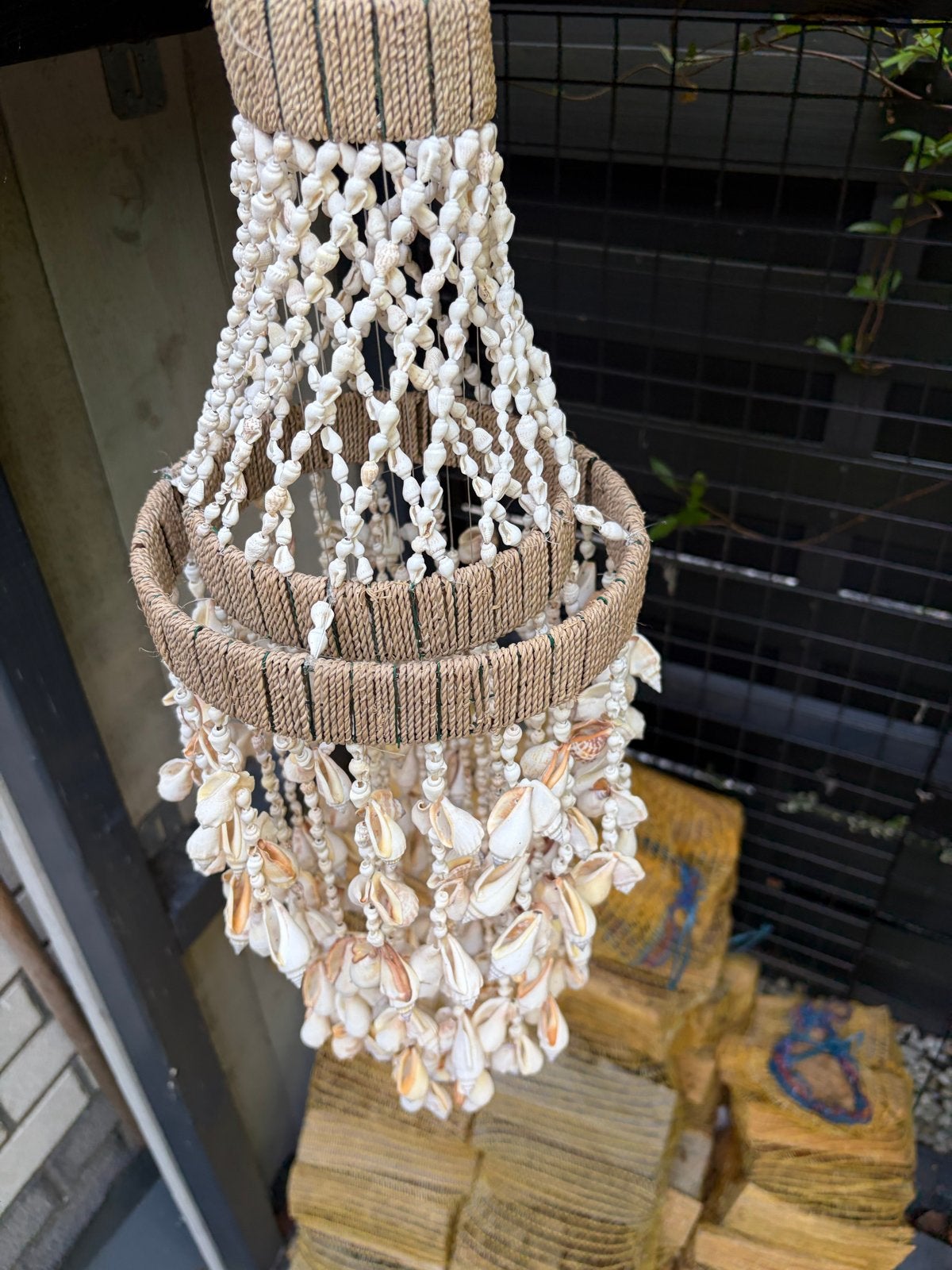 Decoratieve Schelpen Kroonluchter - Boheemse Stijl, Beige, Boho, Ophalen of Verzenden, Zo goed als nieuw