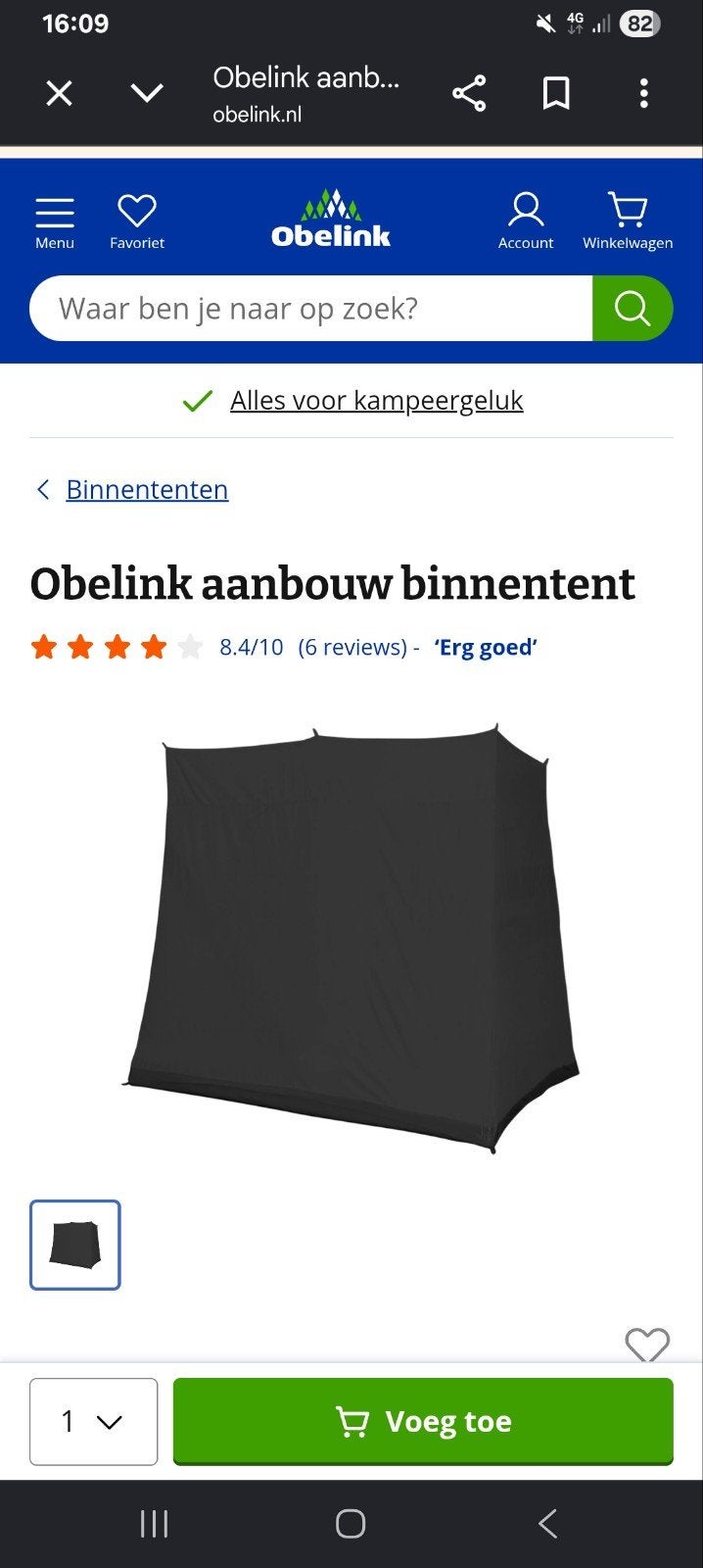 Obelink aanbouw binnentent zwart, Ophalen of Verzenden, Zo goed als nieuw, Tot en met 2