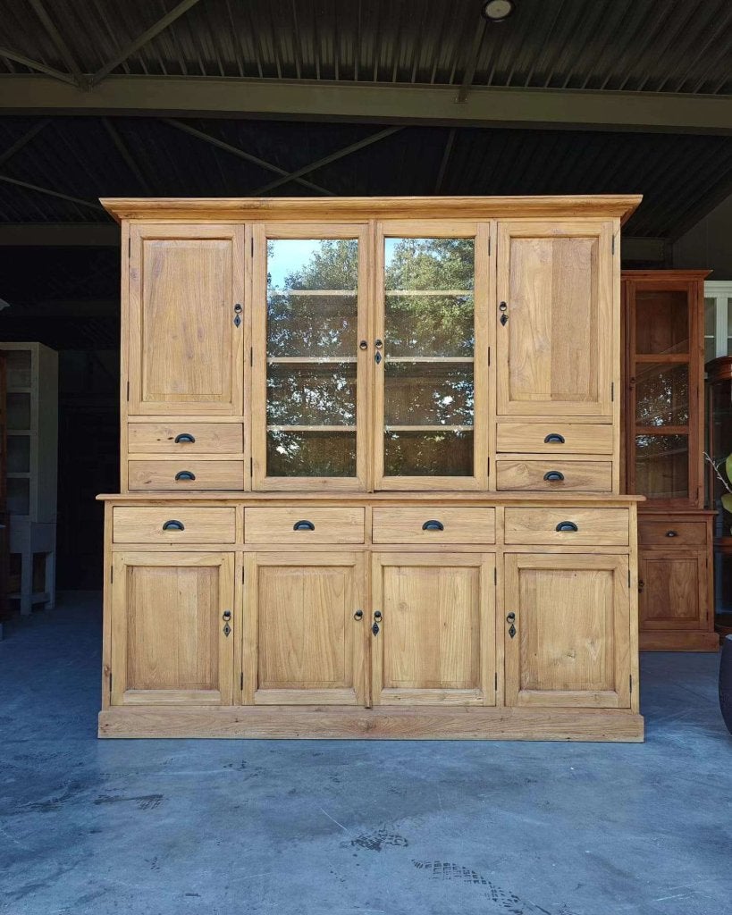 Grote teakhouten buffetkast | Teak Servieskast  #3283, -, 200 cm of meer, -, Met lade(s)