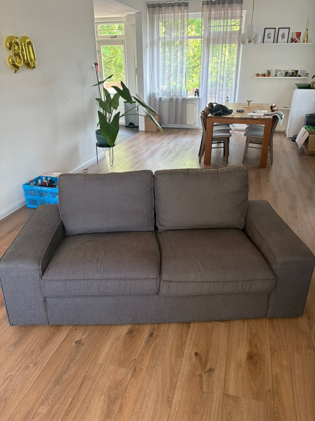 GRATIS ikea Kivik 3-zitsbank Tibbleby beige-grijs, Ophalen, Driepersoons, 75 tot 100 cm, Zo goed als nieuw