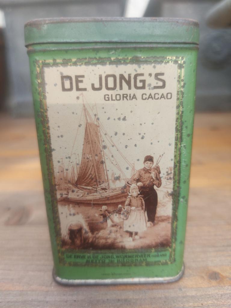 Antiek de Jong's Gloria cacao blikje 1ons ca 10 cm h, Verzamelen, Ophalen of Verzenden, Gebruikt, Overige