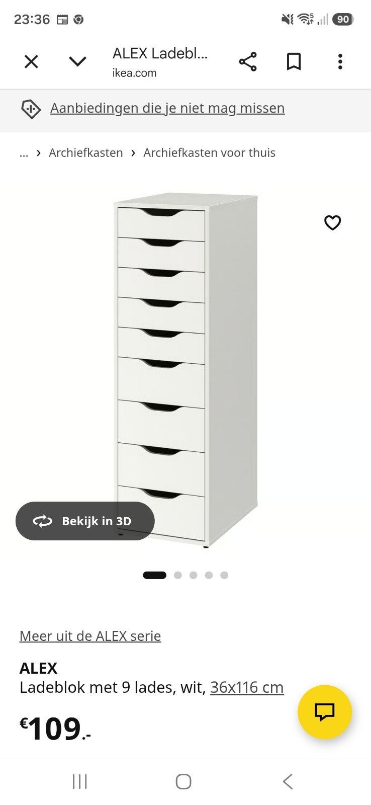 Ikea Alex Ladeblok, Ophalen, Minder dan 50 cm, 5 laden of meer, Zo goed als nieuw