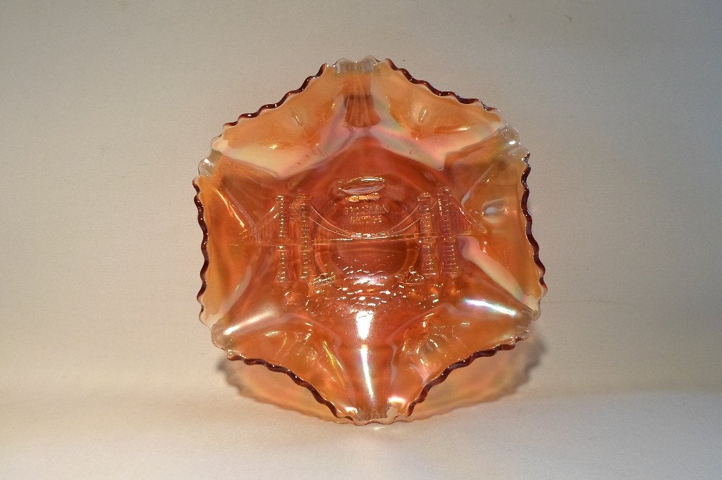 Dugan Carnival Glass Marigold Brooklyn Bridge Schaal, Ophalen of Verzenden