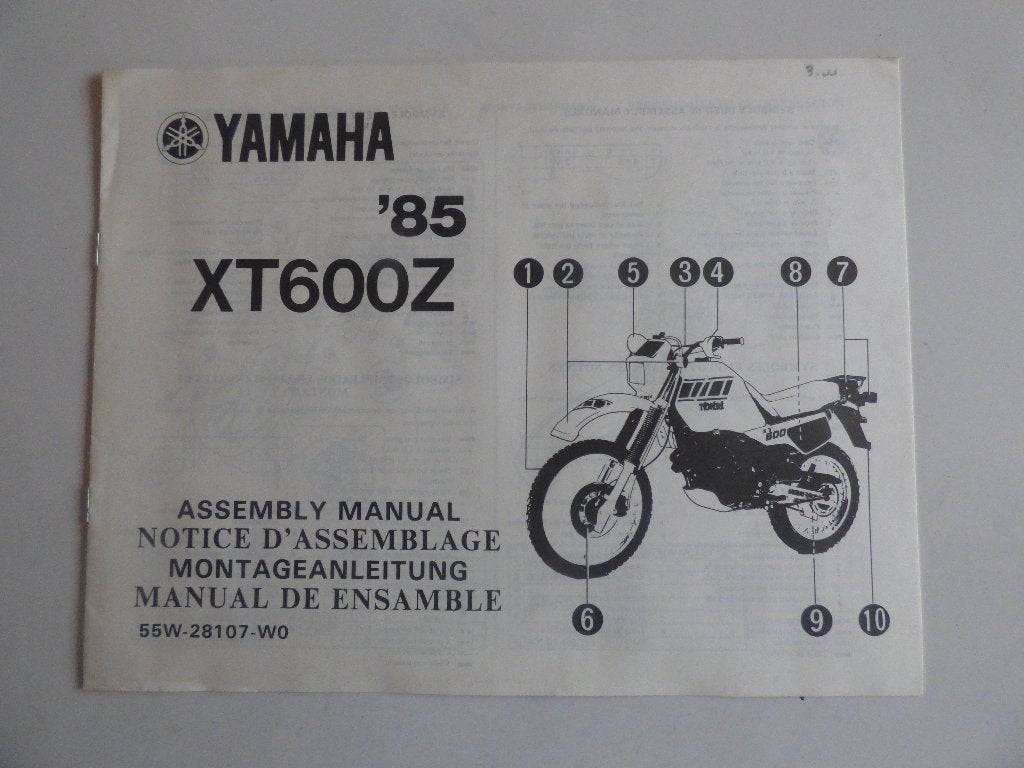 YAMAHA XT600Z MONTAGE HANDLEIDING, Ophalen of Verzenden, Yamaha