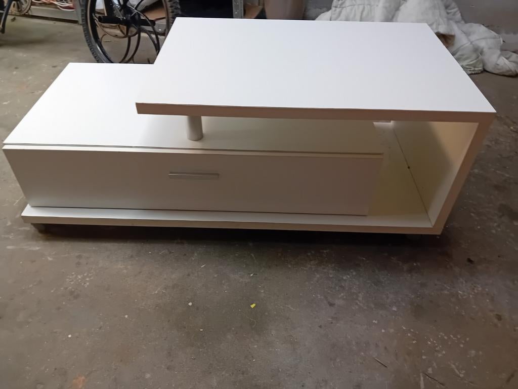 Moderne witte salontafel met lade !OPHALEN!, Huis en Inrichting, Tafels | Salontafels, Gebruikt, Minder dan 50 cm, 50 tot 100 cm