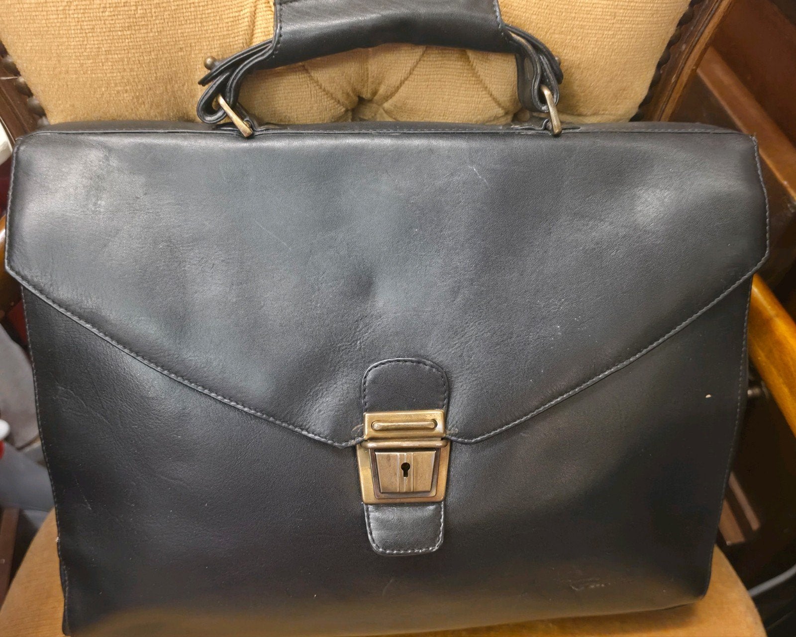 Leren Aktetas Zwart - Vintage Stijl, Overige merken, Gebruikt, Zwart, Ophalen of Verzenden