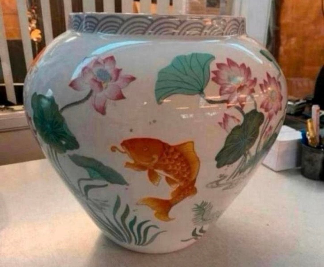 Bloempot Franklin mint the vase of the golden carp vaas., Verzenden