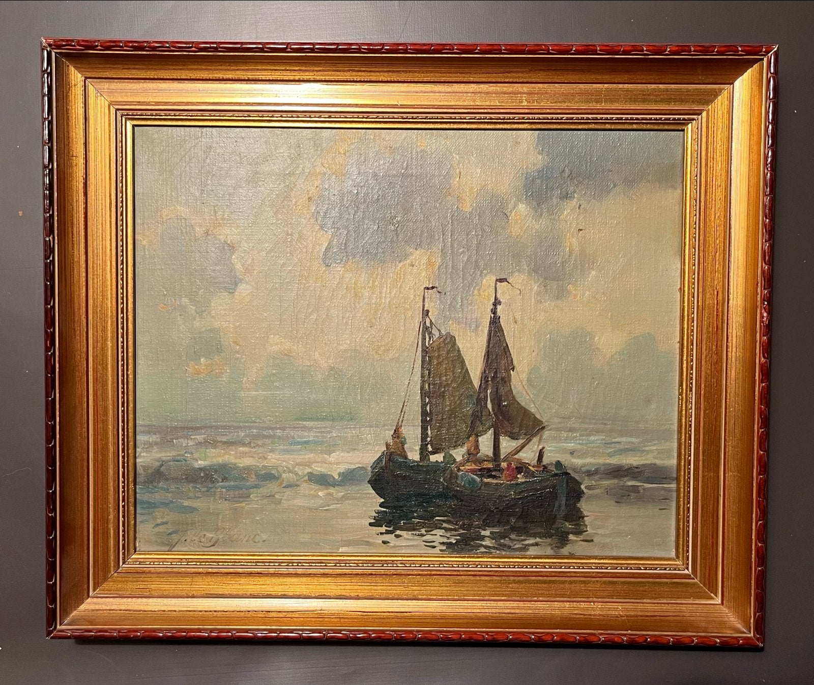 Maritiem schilderij gesigneerd J. Le Blanc, Antiek en Kunst, Maritiem / water, Doek, Ophalen of Verzenden, Gesigneerd