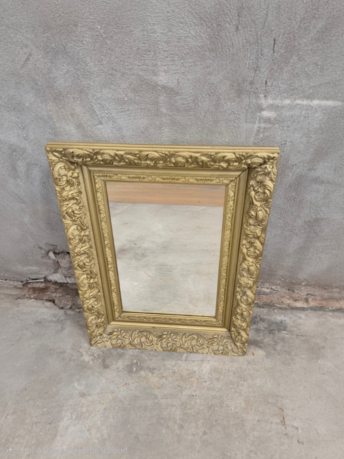 Prachtige zware gouden barok spiegel met bewerkte lijst hout, Ophalen, Rechthoekig, 50 tot 100 cm, Minder dan 100 cm