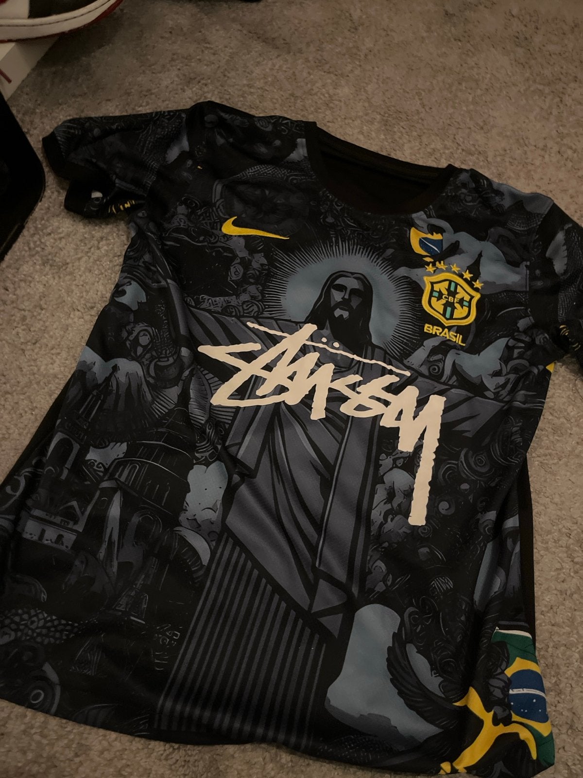 Stussy x Nike x Brazil Voetbalshirt - Zwart/Grijs, Kleding | Heren, T-shirts, Ophalen of Verzenden, Gedragen, Zwart