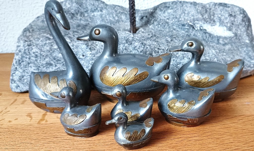 vintage Eenden snuisterij doosjes ,tin en koper -jaren 60/70, Antiek en Kunst, Antiek | Tin, Ophalen of Verzenden