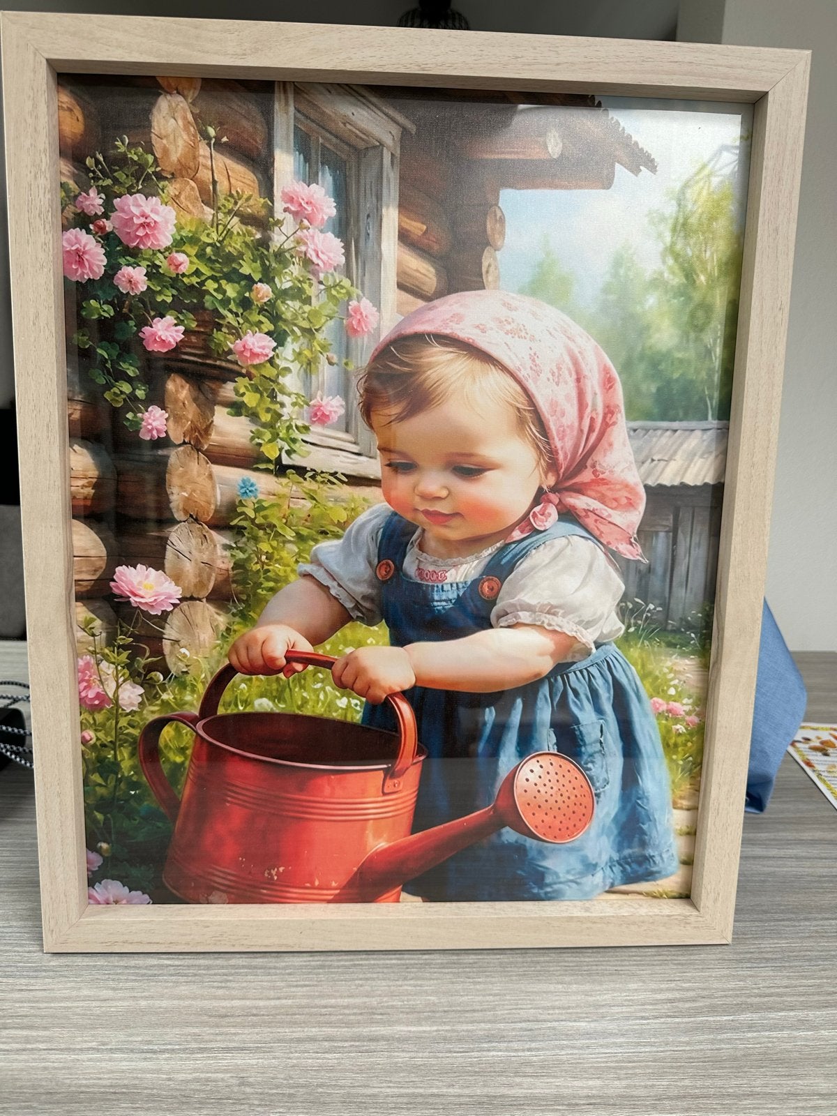 Prachtige Giclée: Meisje geeft bloemen water, ingelijst, Antiek en Kunst, Kunst | Schilderijen | Klassiek, Doek, Portret of Personen