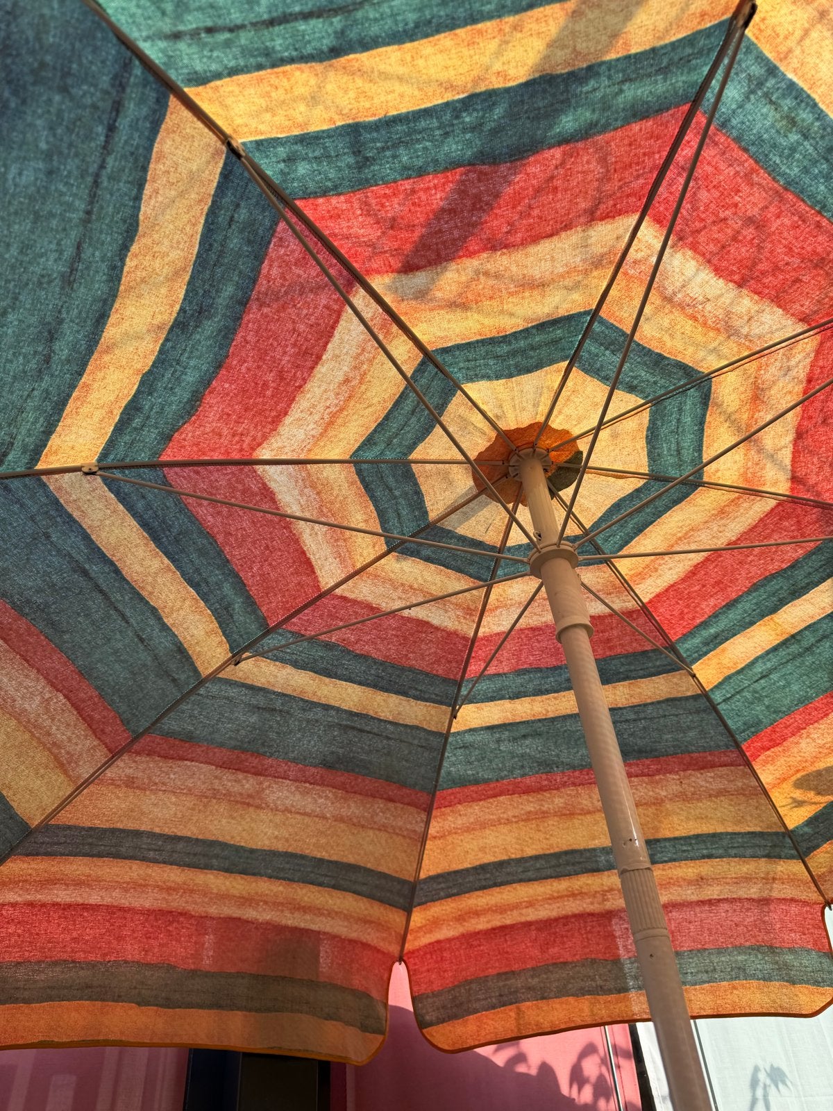 Kleurrijke gestreepte parasol 1.50 doorsnee, Tuin en Terras, Parasols, Ophalen, Gebruikt, 2 tot 3 meter, Stokparasol