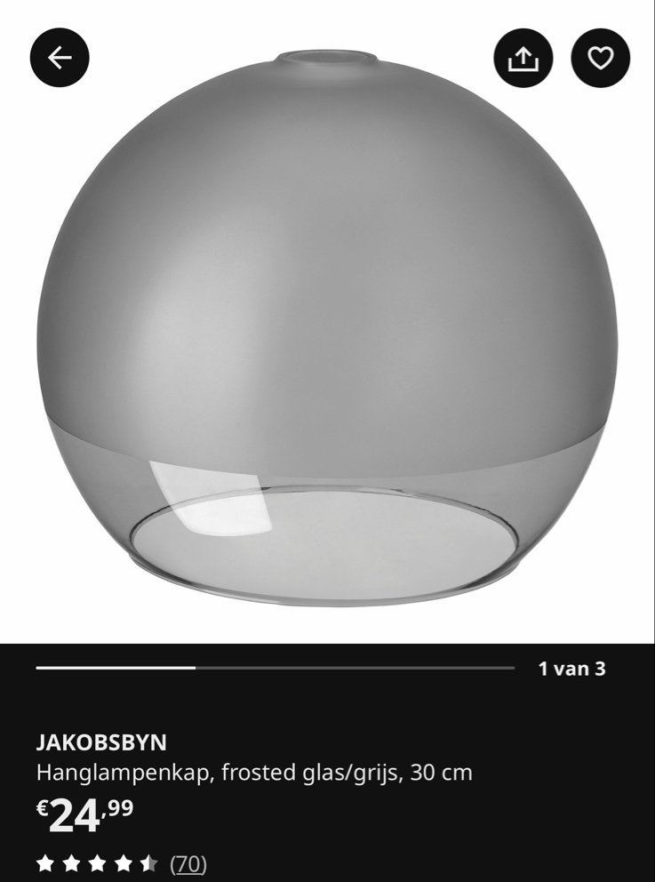 JAKOBSBYN Hanglampenkap, mat glas/grijs, 30 cm, Huis en Inrichting, Lampen | Lampenkappen, Rond, Zo goed als nieuw, Glas, Grijs