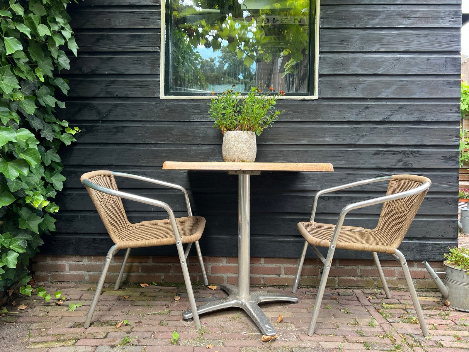 Compact Bistrosetje met inklapbare tafel, Gebruikt, Eettafel, Aluminium, Tuinset