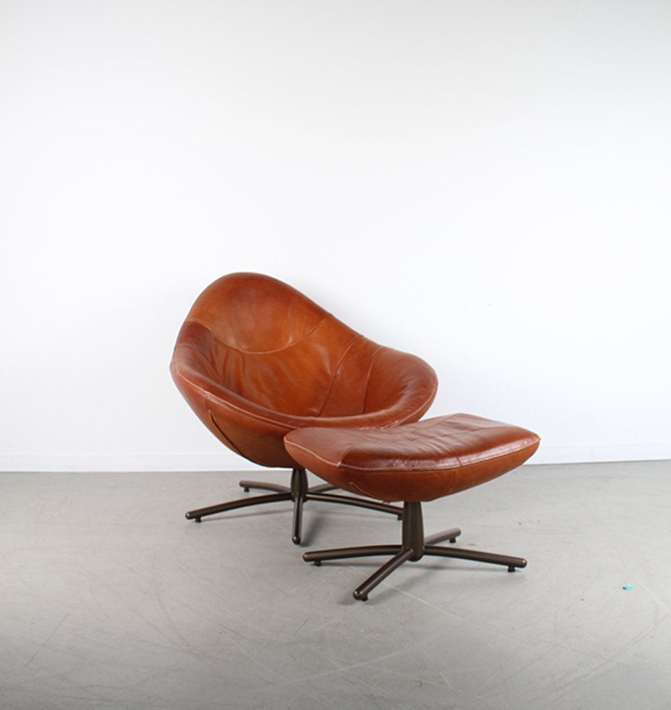 1x Label Hidde Fauteuil Donker Cognac Leer – Zwart