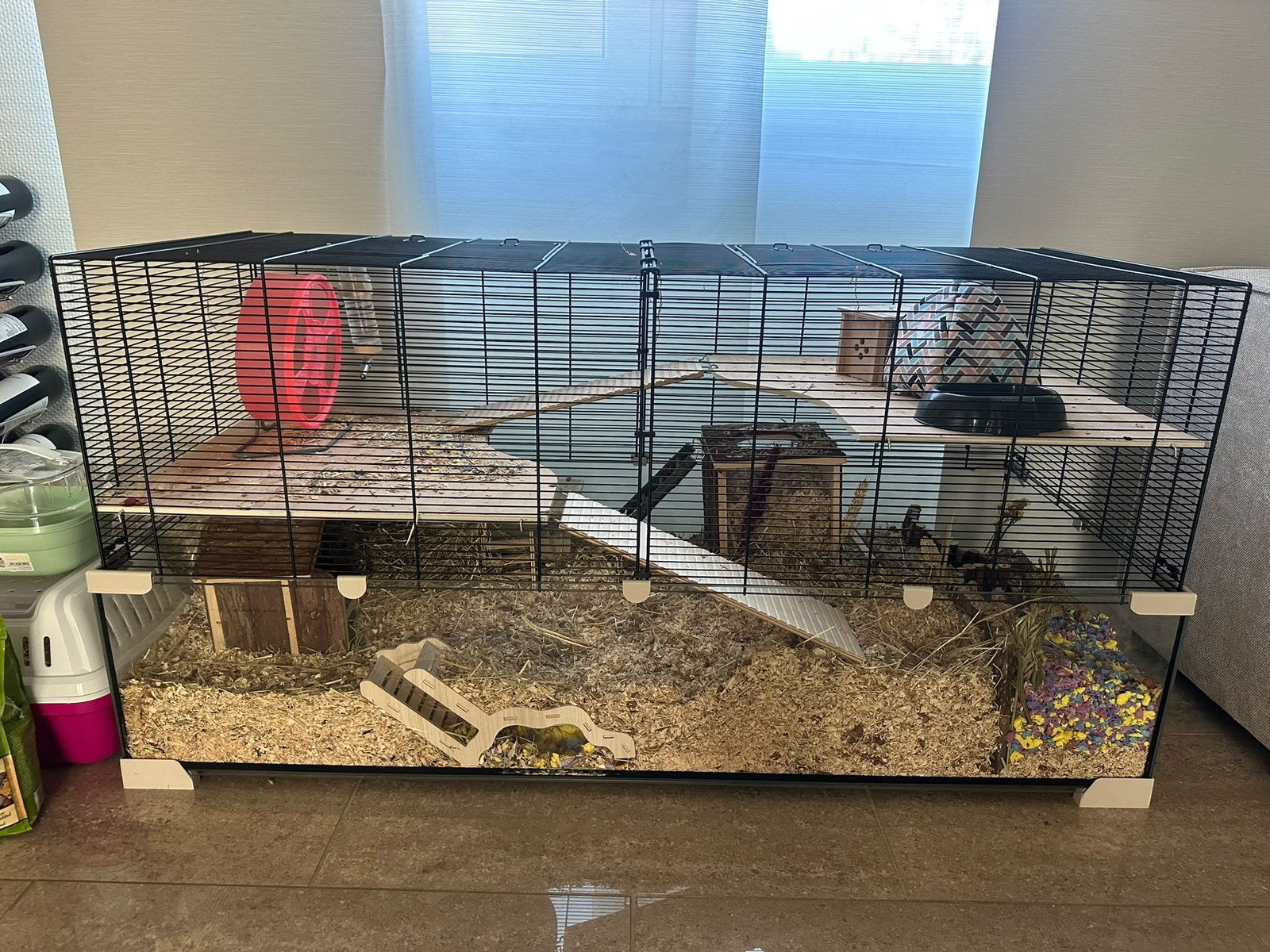 Complete grote hamsterkooi (120x50x60 cm) + veel toebehoren!, Kooi, Zo goed als nieuw, Hamster, Ophalen