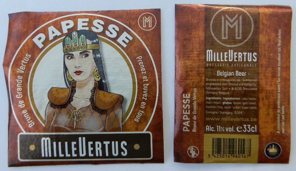 Bieretiket Papesse brouwerij Millevertus (5o7), Verzenden, Gebruikt, Overige typen, Overige merken
