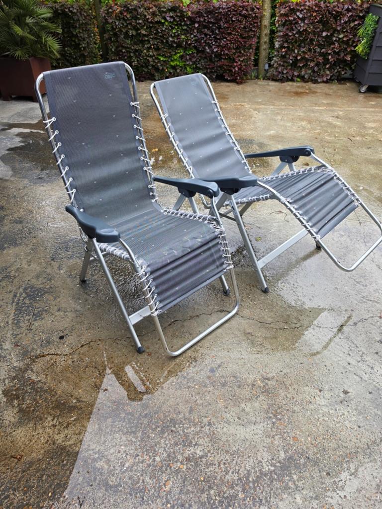 2 verstelbare Crespo relaxstoelen van aluminium, Caravans en Kamperen, Kampeermeubelen, Ophalen of Verzenden, Gebruikt, Campingstoel