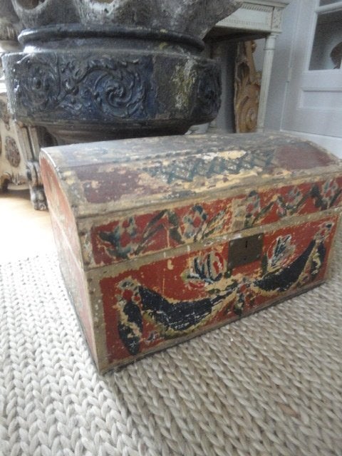 grote antieke 18e eeuwse FRANSE BESCHILDERDE BRUIDSKIST, Antiek en Kunst, Antiek | Woonaccessoires, Ophalen