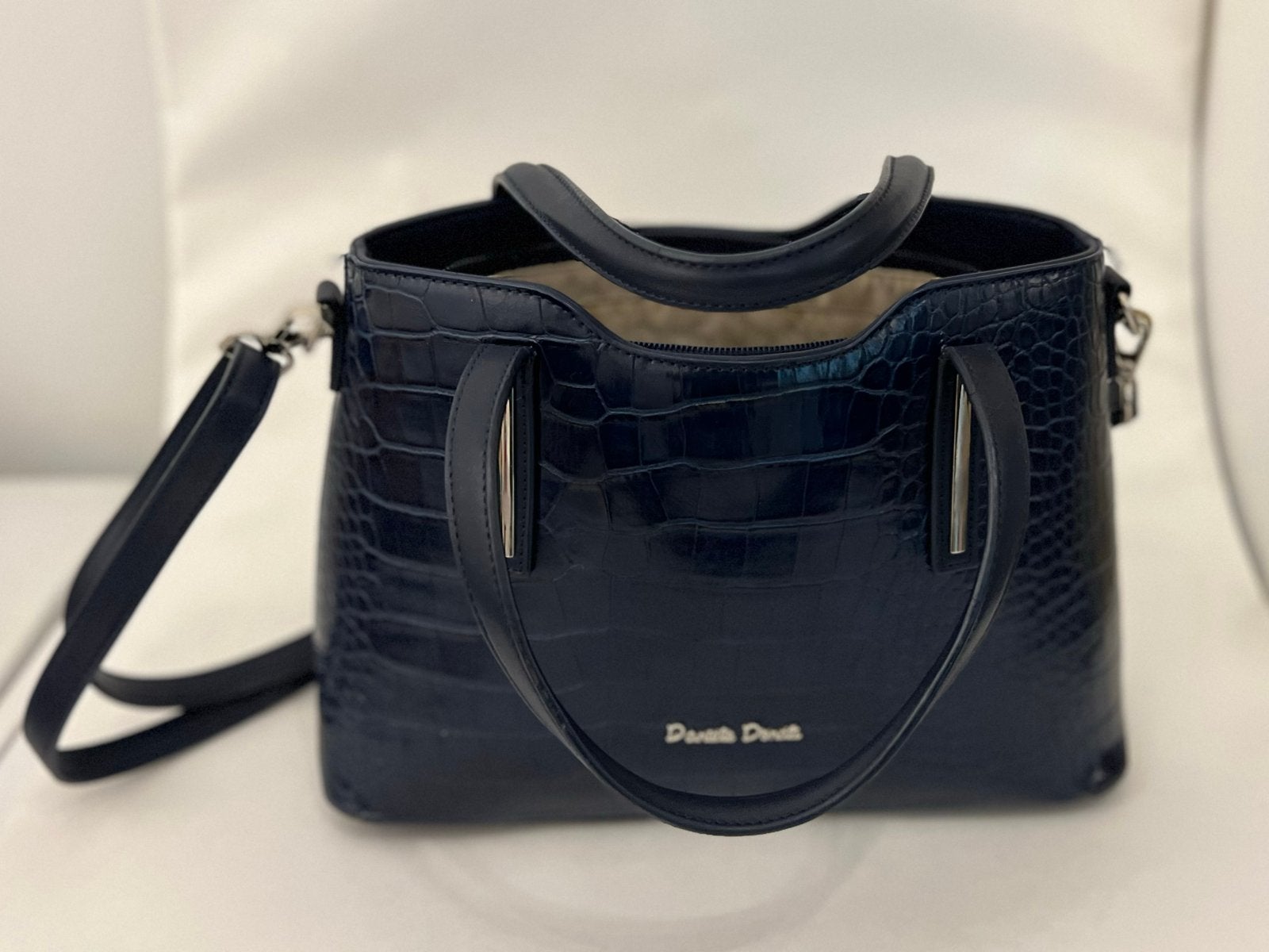 Donkerblauwe handtas met croco-print van Daniele Donati, Sieraden, Tassen en Uiterlijk, Ophalen of Verzenden, Zo goed als nieuw