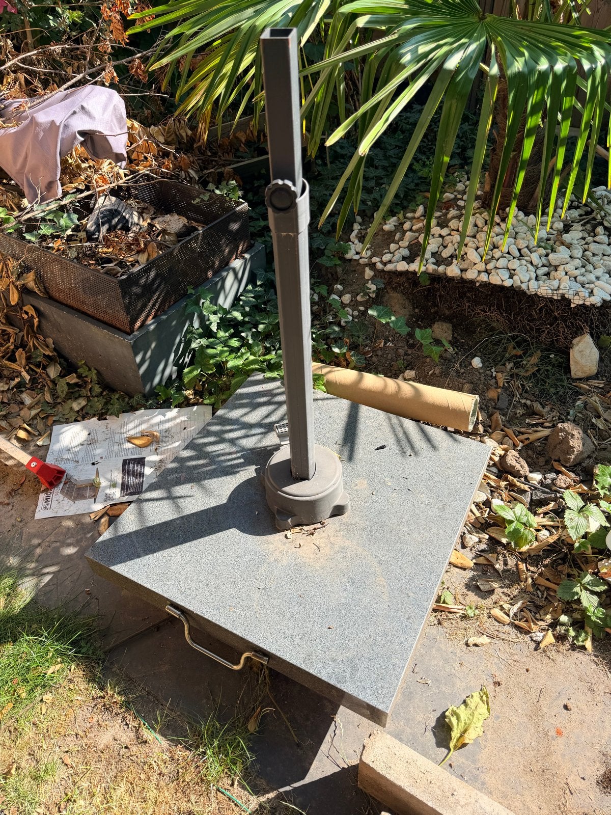 Mooie granieten Parasol voet en parasol- Gebruikt, Ophalen, 2 tot 3 meter, Stokparasol, Verstelbaar