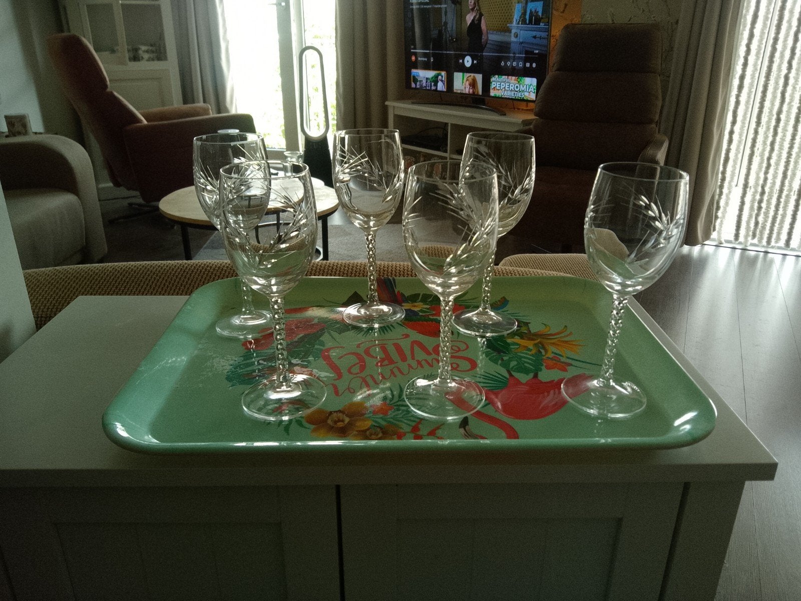 6 Kristallen wijnglazen Cristal d'arques en karaf met dop., Antiek en Kunst, Ophalen