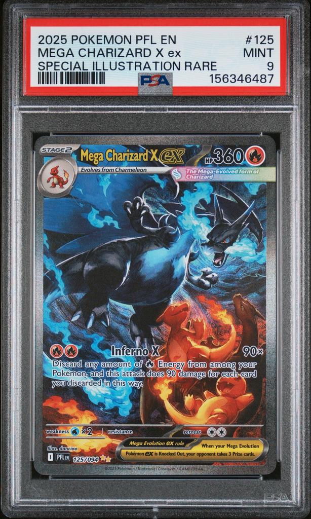 Mega Charizard X EX #125 PSA 9, Ophalen of Verzenden, Zo goed als nieuw