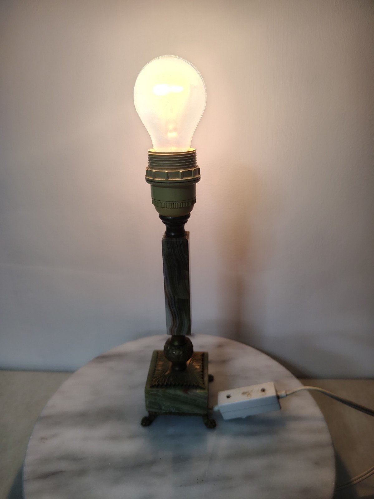 Vintage Onyx Tafellamp - Groen Marmer met Messing Details, Ophalen of Verzenden