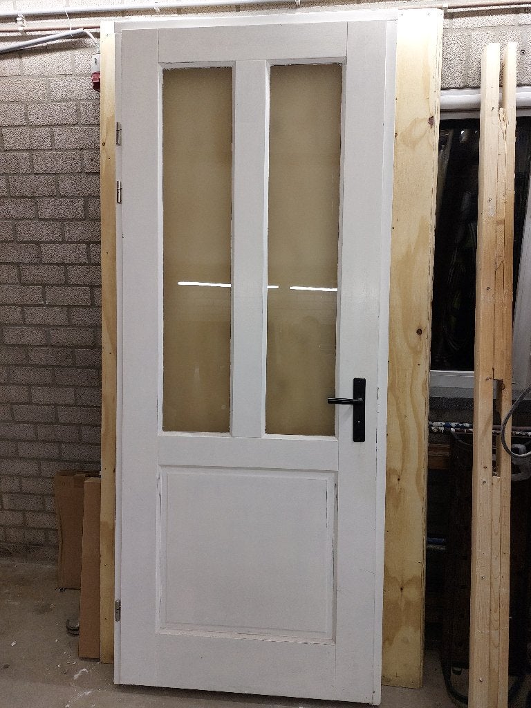 Hardhouten kozijn met deur, Doe-het-zelf en Verbouw, Deuren en Horren, Ophalen, Gebruikt, 80 tot 100 cm, 215 cm of meer