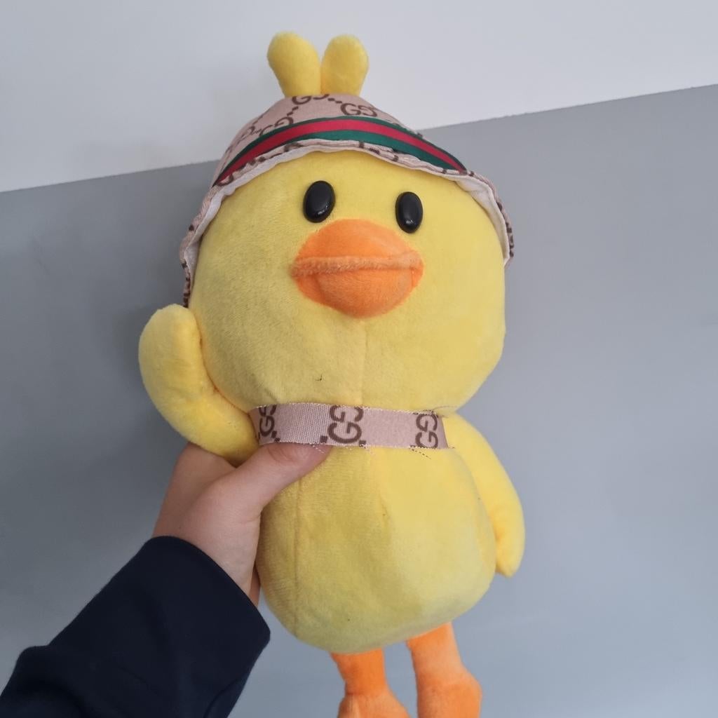 Gele Eend Knuffel met Hoedje en Sjaal, Gebruikt, Geel, Ophalen of Verzenden, Middelgroot (20 tot 80 cm)